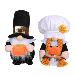 Set de 2 gnomos de Acción de Gracias con calabaza y pavo decoraciones de la cosecha