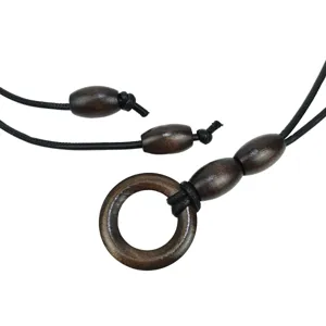 Ceinture cordelette en cuir PU vintage pour femme avec perles et anneau en bois