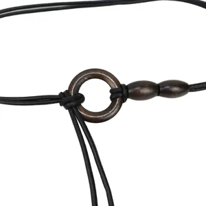 Ceinture en cordon noué en cuir PU noir de style vintage avec perles en bois