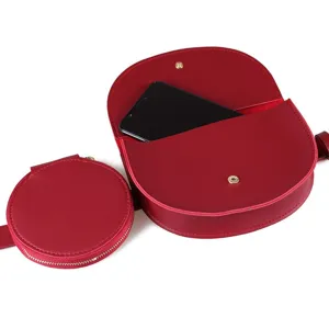 Elegante juego de riñonera roja Ancora con bolso de media luna y monedero pequeño redondo