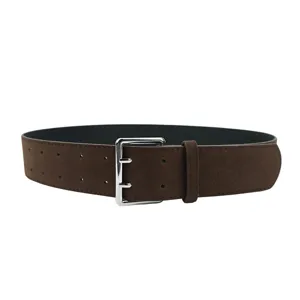Elegante cintura in camoscio marrone da donna con fibbia argentata a doppio ardiglione