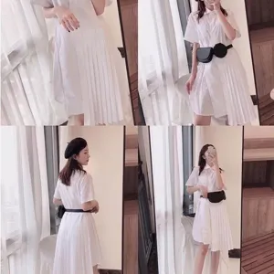 Elegante riñonera negra de piel sintética para mujer con bolsos redondos y semicirculares