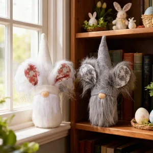 Easter bunny ear gnomes set of 2 for cozy home windowsill shelf decoration
