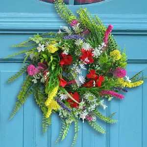 Kunstmatige veldbloemen krans lente deur hangen bloemblaadjes wijnstok ring muur decor plant