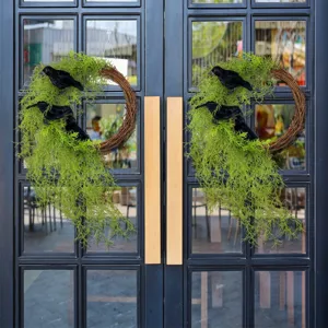 Ghirlanda di corvi artificiali di Halloween appendiporta pianta verde decorazione murale