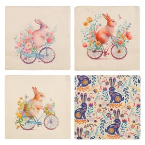 Set of four Easter cushion covers featuring cute watercolor rabbit and floral print designs.