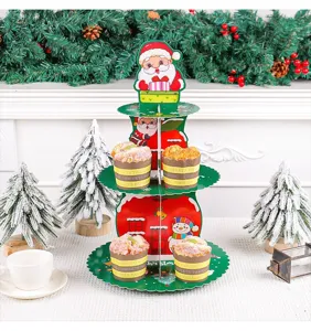 3-tier Christmas cardboard cupcake stand decorated with Santa Claus for festive parties