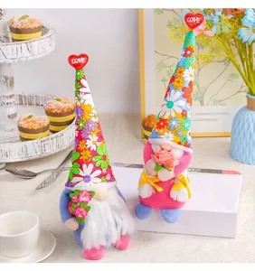 Two floral sunflower gnome plush dolls for Thanksgiving and holiday table decoration