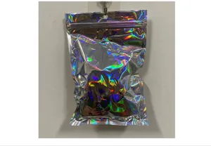 Detail of holographic iridescent resealable bag for Easter mini egg decorations