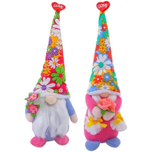 Colorful floral hat gnome plush toys with heart and flower decorations for festival party