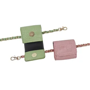 Crocodile embossed mini chain belt bag in green and pink for women's dress styling