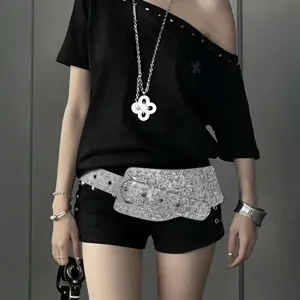 Y2K Street Fashion Silver Sequin Corset Belt For Women Shiny Wide Waist Belt With Metal Pin Buckle Decorative Accessories