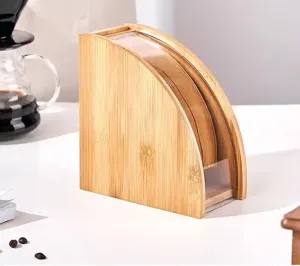 Soporte de filtros de café japonés de bambú en forma de abanico con tapa antipolvo