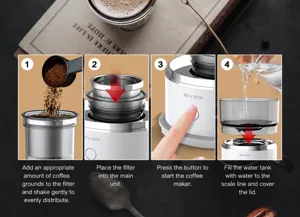 Handleiding in 4 stappen voor draagbaar koffiezetapparaat met filter en waterreservoir