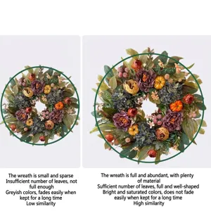 Autumn Halloween wreath with pumpkins and berries, 60cm large door decoration