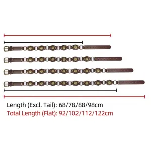 Vintage western brown leather rivet belt with adjustable lengths 68cm to 122cm