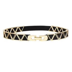 Ceinture dorée élégante en métal géométrique avec bande élastique noire pour robes femme
