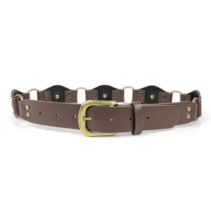 Vintage Western brown faux leather studded wide belt with punk metal buckle Y2K style