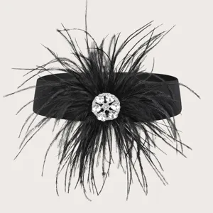 Fashion Women Feather Cinch Belt Elastic Wide Waist Seal With Rhinestone Inlay Elegant Corset Belt For Dress Shirt