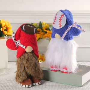 Pareja de gnomos de peluche con temática deportiva, diseños de béisbol y fútbol