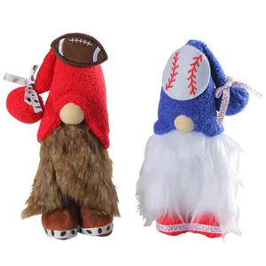 Gnomos sin rostro artesanales con temática de béisbol y fútbol americano decorativos