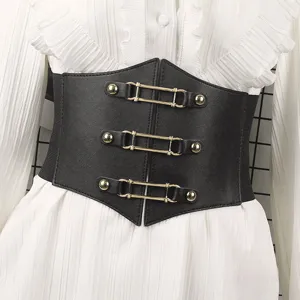 Ceinture Corset Élastique Super Large pour Femmes Rétro à Lacets avec Boucle en Métal et Rivets pour Robes Chemises Accessoires