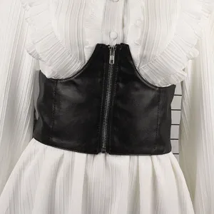 Women Ultra Wide Corset Belt Fashion Elastic Waist Cincher With Zipper Boning PU Leather Slimming Body Shaper Belt For Dresses
