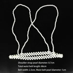 Pearl body chain harness with detailed measurements for shoulder straps and waist belt