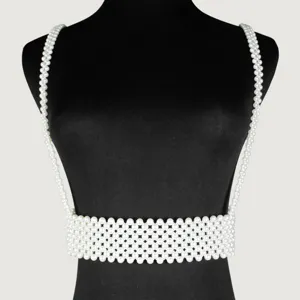 Elegant Artificial Pearl Body Chain Waist Belt Decorative Beaded Shoulder Strap Body Jewelry For Blazers Shirts Women