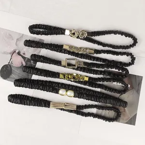 Damen Elastisch Geriffelt Taillengürtel Mode PU-Leder Stretch Cinch Gürtel Mit Gold Silber Legierung Schnalle Für Kleider Deko