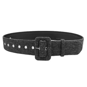 Minimalist grey wool felt belt with fabric-covered pin buckle for coats and sweaters