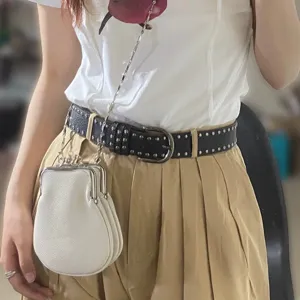 Punk Y2K Women Rivet Belt PU Leather Alloy Buckle Fashion Streetwear Waist Strap For Jeans Accessories