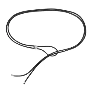 Minimalist thin black cord belt for women with silver metal sliding buckle and tips