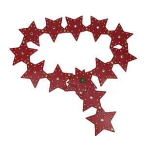 Red star-shaped faux leather waist seal belt with gold rivet studs for retro street style