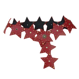 Exaggerated retro red and black star-shaped studded waist belt for women street fashion