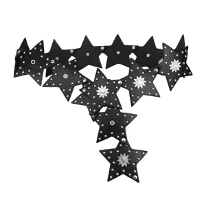 Gothic punk black leather star waist seal belt featuring silver-tone rivets and metal studs.