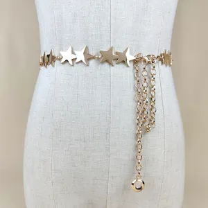 Mode Metall Taillenkette Elegant Legierung Stern Anhänger Körperkette Gold Silber Überzogen Kleid Gürtel Für Damen Schmuck Zubehör