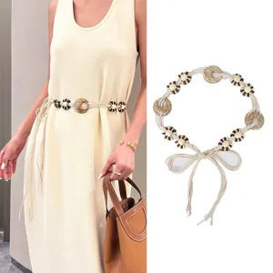 Cintura a Vita Intrecciata a Mano Bohemien Per Donna Catena a Vita Boho Con Nappe e Perline in Legno Regolabile