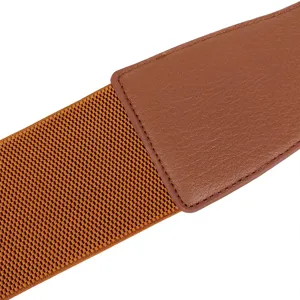 Ceinture corset élastique marron vintage pour femmes avec détails en similicuir texturé