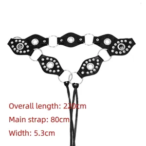 Vintage Y2K aesthetic black waist belt with silver metal rings and rivets for women