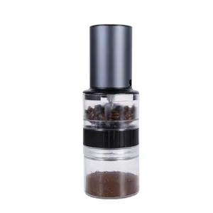 Portable electric coffee grinder for beans with transparent bean and powder chambers