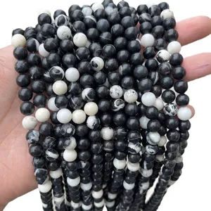 Natural black and white zebra stone round beads for DIY jewelry making and bracelets