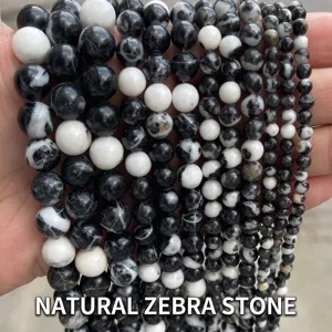 Perline tonde in pietra zebra naturale bianca e nera per la creazione di gioielli fai da te