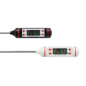 Digital kitchen thermometer for BBQ and oil temperature measurement in black and white.