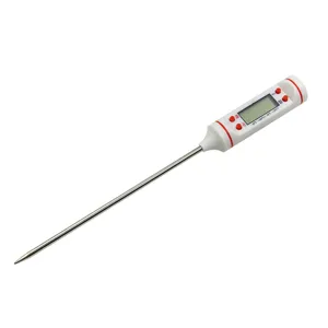 Digital food thermometer with long stainless steel probe and LCD display for kitchen BBQ