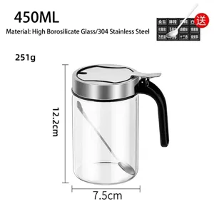 450ML high borosilicate glass spice jar with stainless steel lid and spoon set