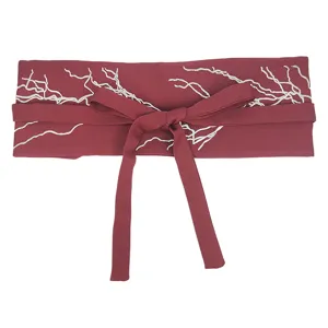 Elegant embroidered burgundy Hanfu waist belt with white lightning pattern design