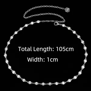 Elegante cinturón de cadena con pedrería plateada para mujer accesorio de moda de 105cm