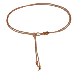 Elegante cintura sottile in corda marrone con perle d'ambra per abiti da donna