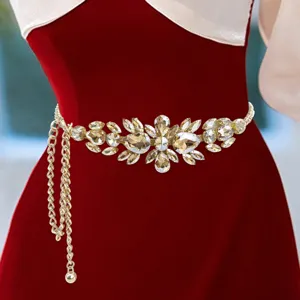 Women Rhinestone Waist Chain Metal Link Belt For Dress Evening Party Sparkly Adjustable Waist Jewelry Accessories